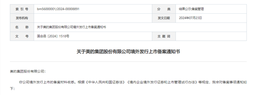 美的集團(tuán)，赴香港上市獲證監(jiān)會(huì)備案通知書